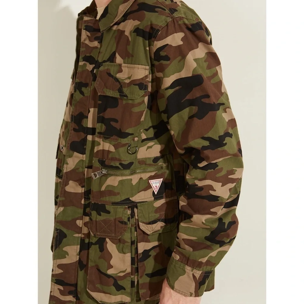 New GUESS Camo Utility Poplin Shirt Jacket SZ S